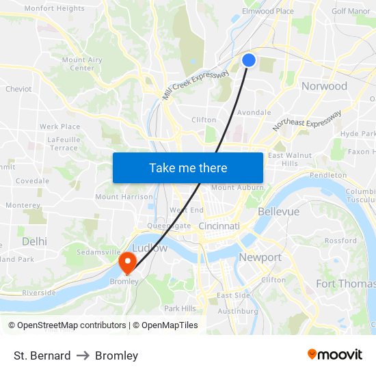 St. Bernard to Bromley map