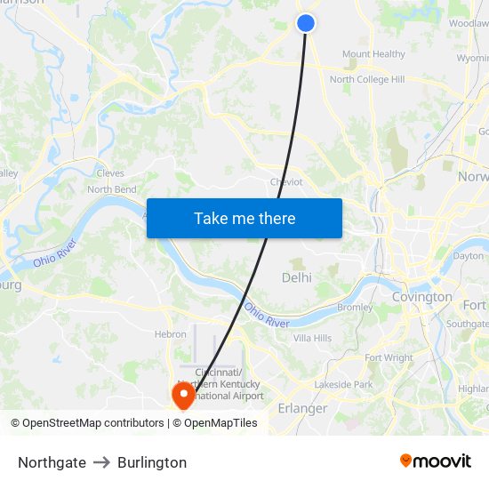 Northgate to Burlington map