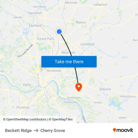 Beckett Ridge to Cherry Grove map