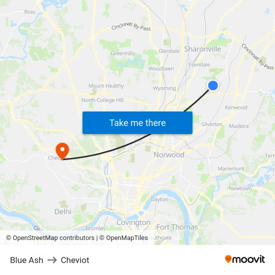 Blue Ash to Cheviot map