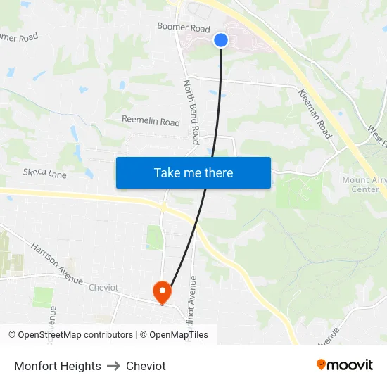 Monfort Heights to Cheviot map
