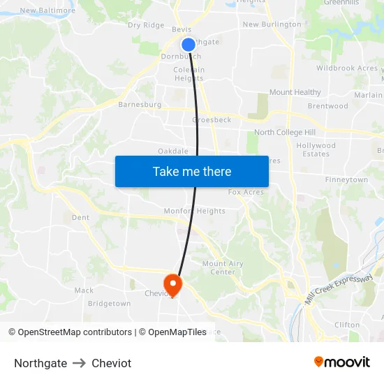 Northgate to Cheviot map