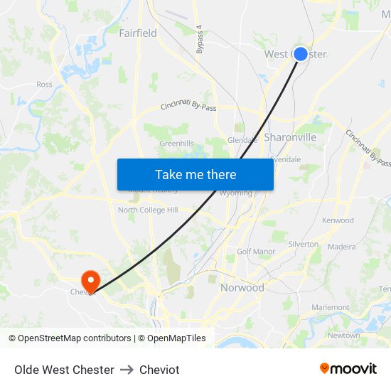 Olde West Chester to Cheviot map