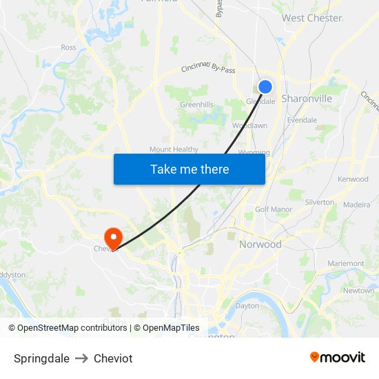 Springdale to Cheviot map