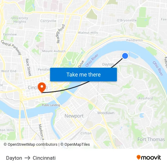 Dayton to Cincinnati map