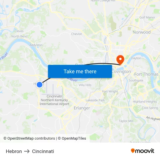 Hebron to Cincinnati map