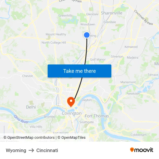 Wyoming to Cincinnati map