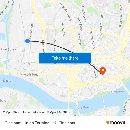 Cincinnati Union Terminal to Cincinnati map
