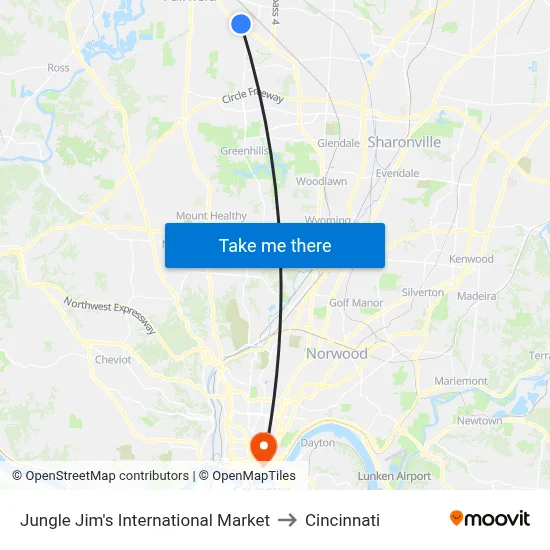 Jungle Jim's International Market to Cincinnati map
