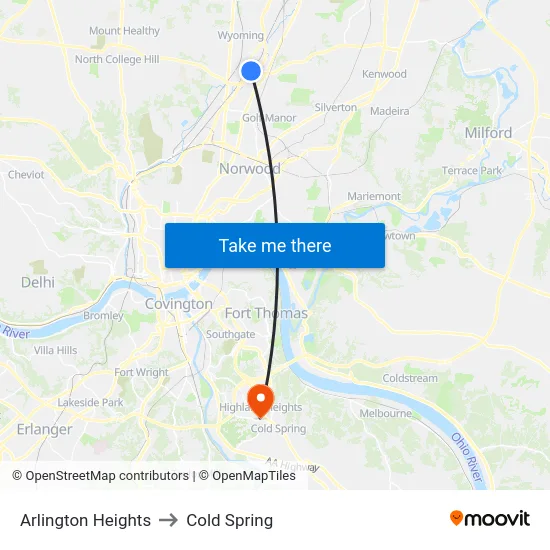 Arlington Heights to Cold Spring map