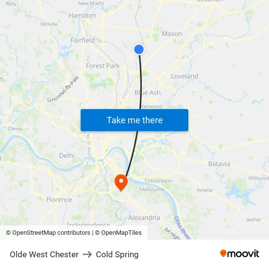 Olde West Chester to Cold Spring map