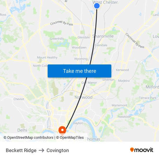 Beckett Ridge to Covington map