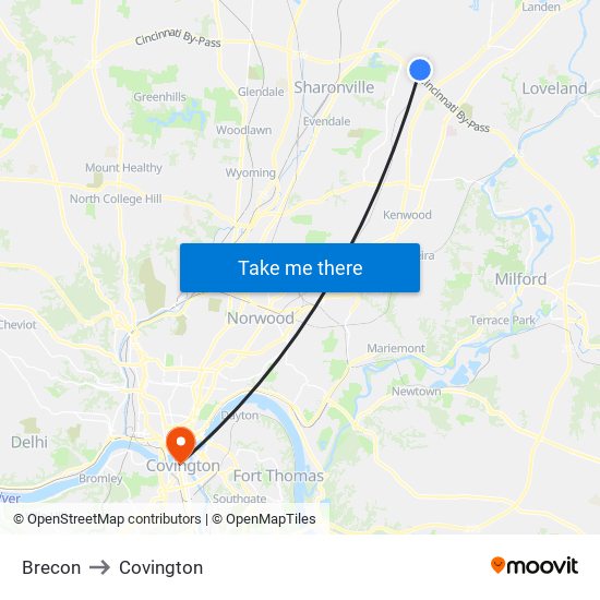 Brecon to Covington map