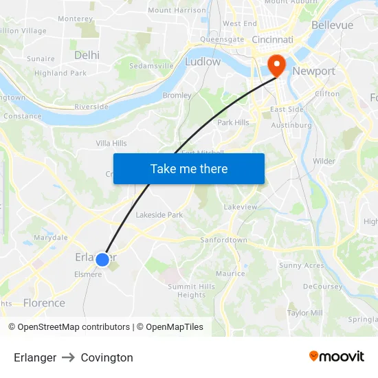 Erlanger to Covington map