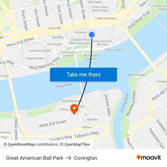 Great American Ball Park to Covington map