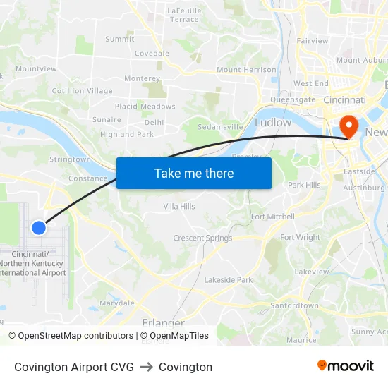 Covington Airport CVG to Covington map