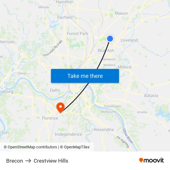 Brecon to Crestview Hills map