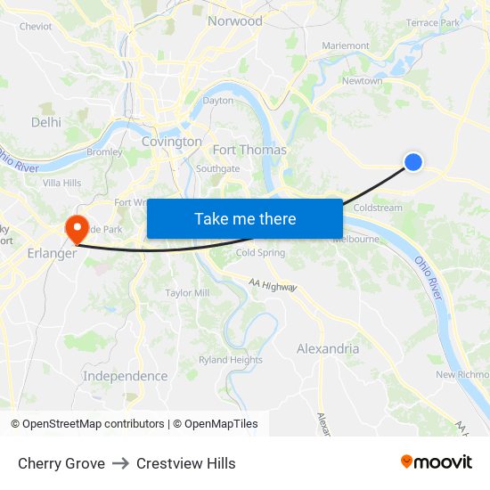 Cherry Grove to Crestview Hills map
