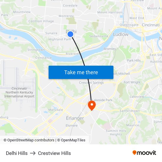 Delhi Hills to Crestview Hills map