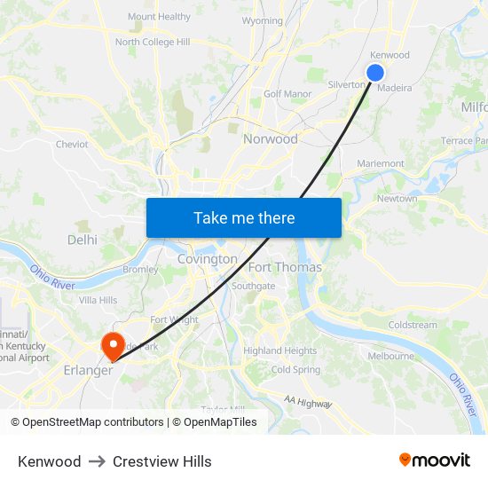 Kenwood to Crestview Hills map