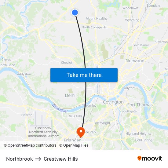 Northbrook to Crestview Hills map