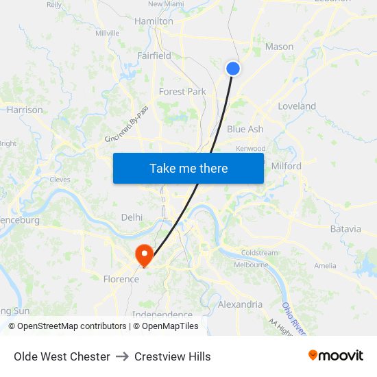 Olde West Chester to Crestview Hills map