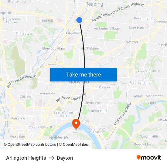 Arlington Heights to Dayton map