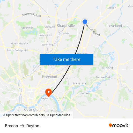 Brecon to Dayton map