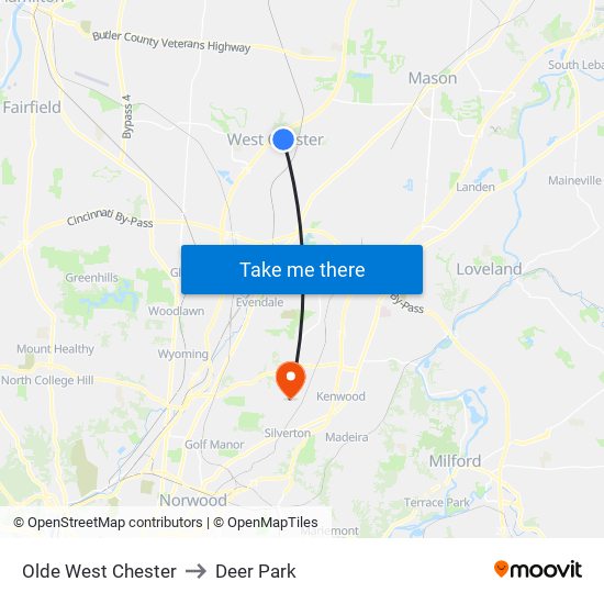 Olde West Chester to Deer Park map