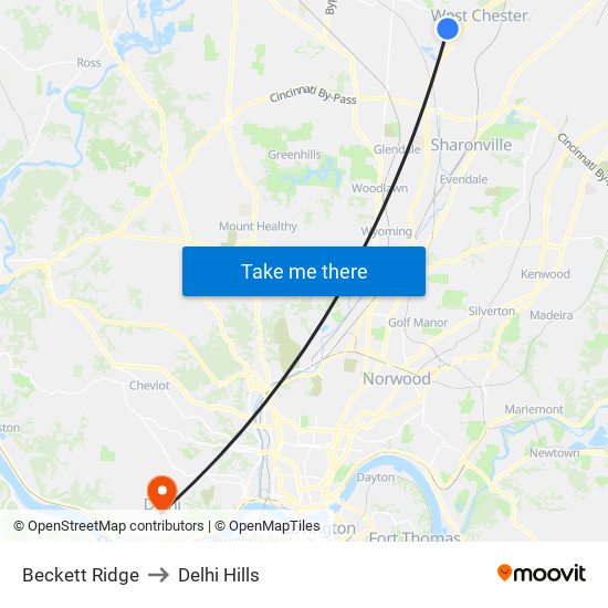 Beckett Ridge to Delhi Hills map