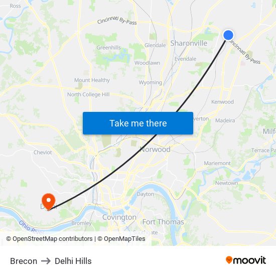 Brecon to Delhi Hills map