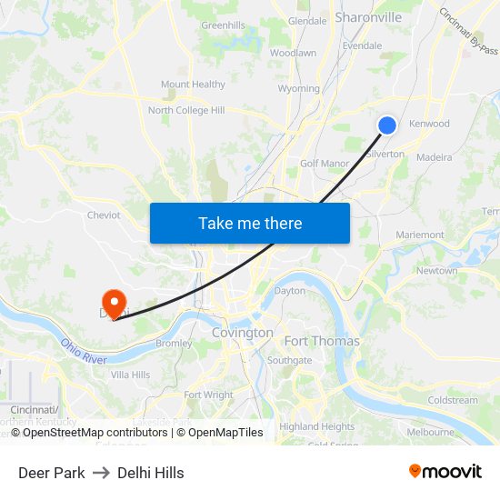 Deer Park to Delhi Hills map