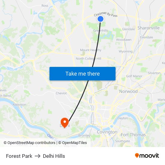 Forest Park to Delhi Hills map