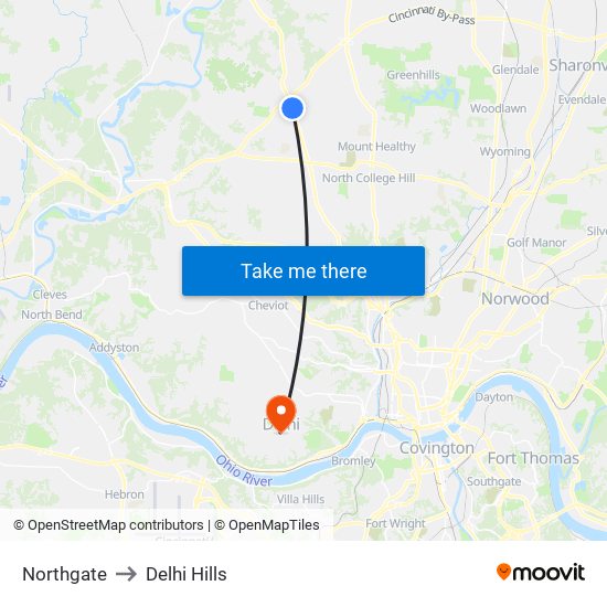 Northgate to Delhi Hills map