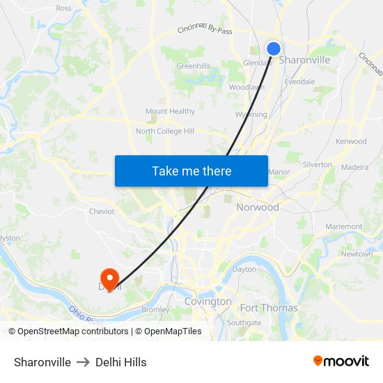 Sharonville to Delhi Hills map