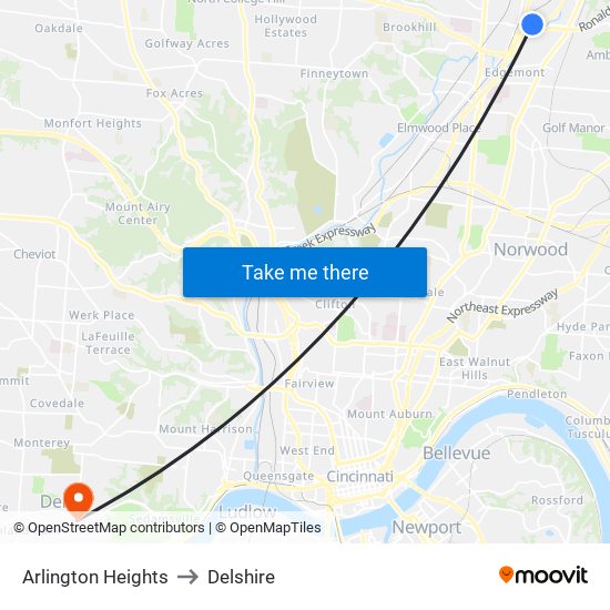 Arlington Heights to Delshire map