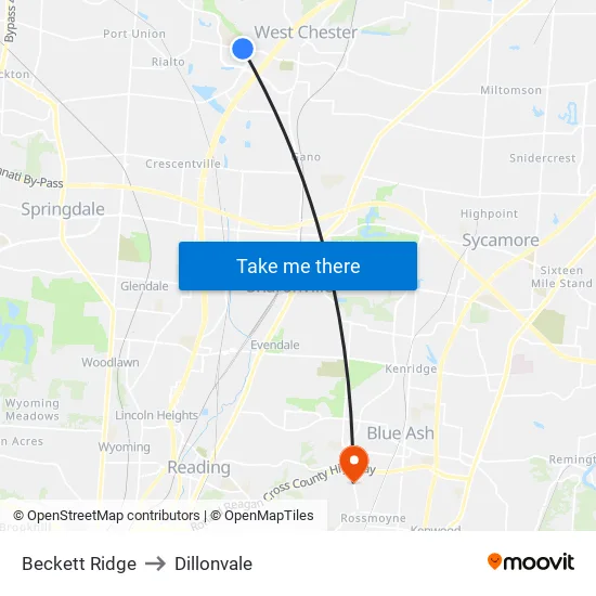 Beckett Ridge to Dillonvale map