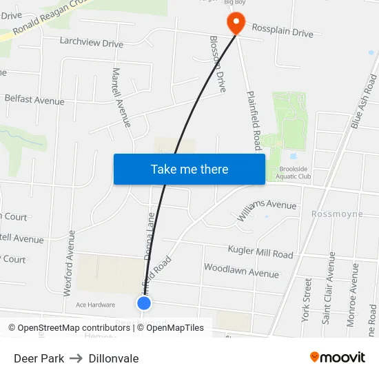 Deer Park to Dillonvale map