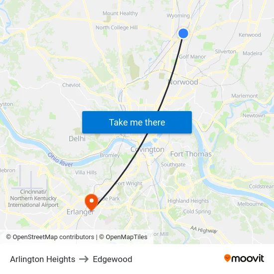 Arlington Heights to Edgewood map