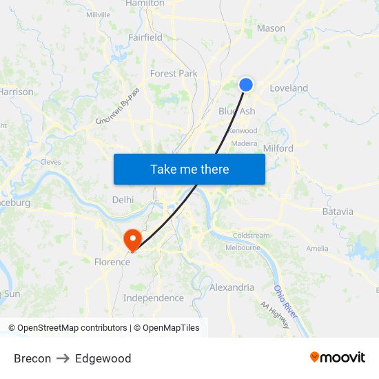Brecon to Edgewood map
