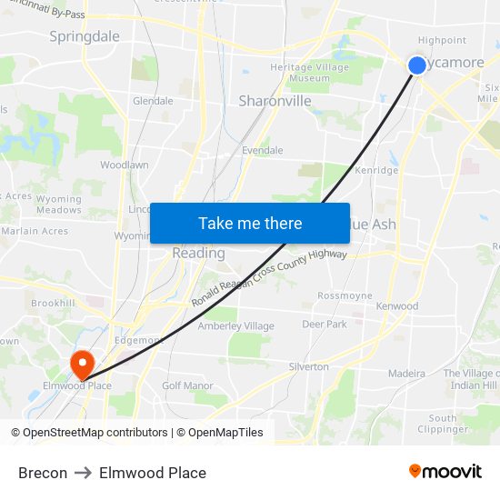 Brecon to Elmwood Place map