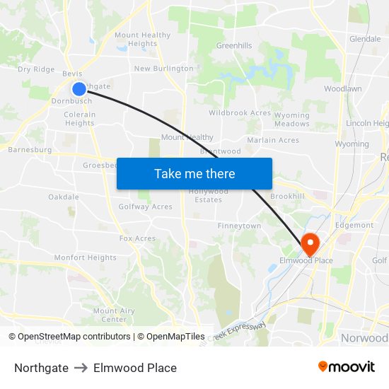 Northgate to Elmwood Place map