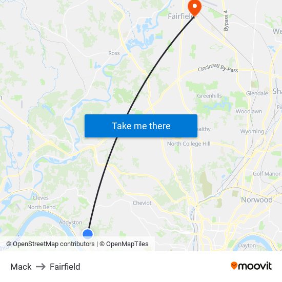 Mack to Fairfield map