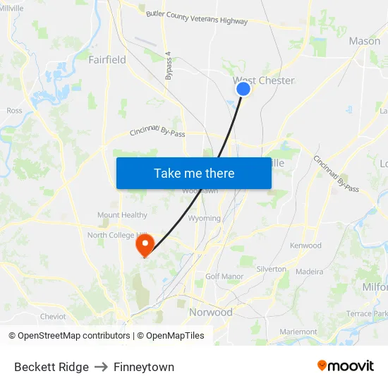 Beckett Ridge to Finneytown map
