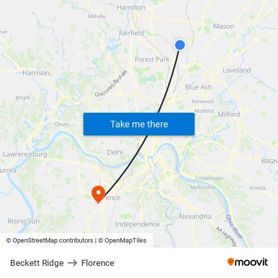 Beckett Ridge to Florence map