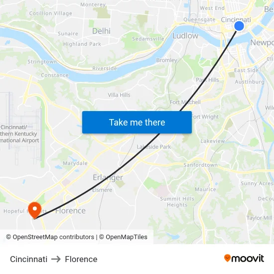 Cincinnati to Florence map