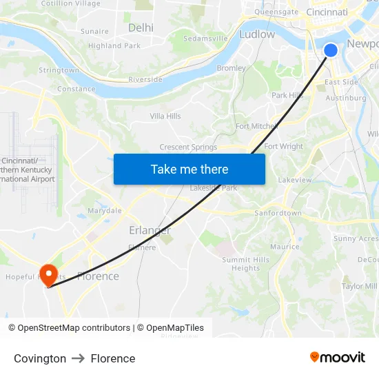 Covington to Florence map