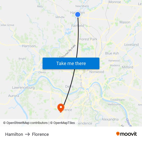 Hamilton to Florence map