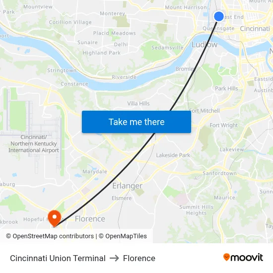 Cincinnati Union Terminal to Florence map