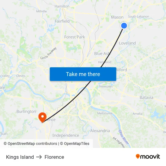 Kings Island to Florence map